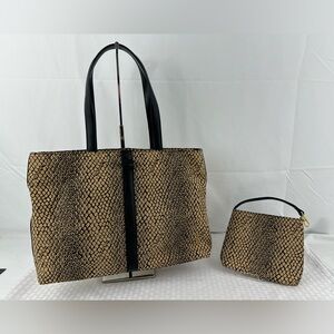 4015: Lancel Paris Snakeskin Print Tote & Matching Pouch Set Made in Italy